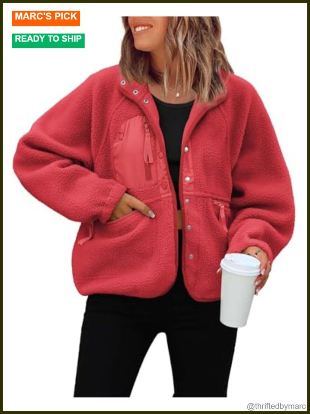 Women's Cropped Fuzzy Fleece Button Down Jacket Oversized Sherpa Coat